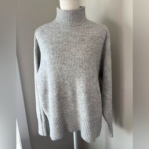 H&M Divided Gray Mock Neck Sweater XS Side Slit Cozy Knit